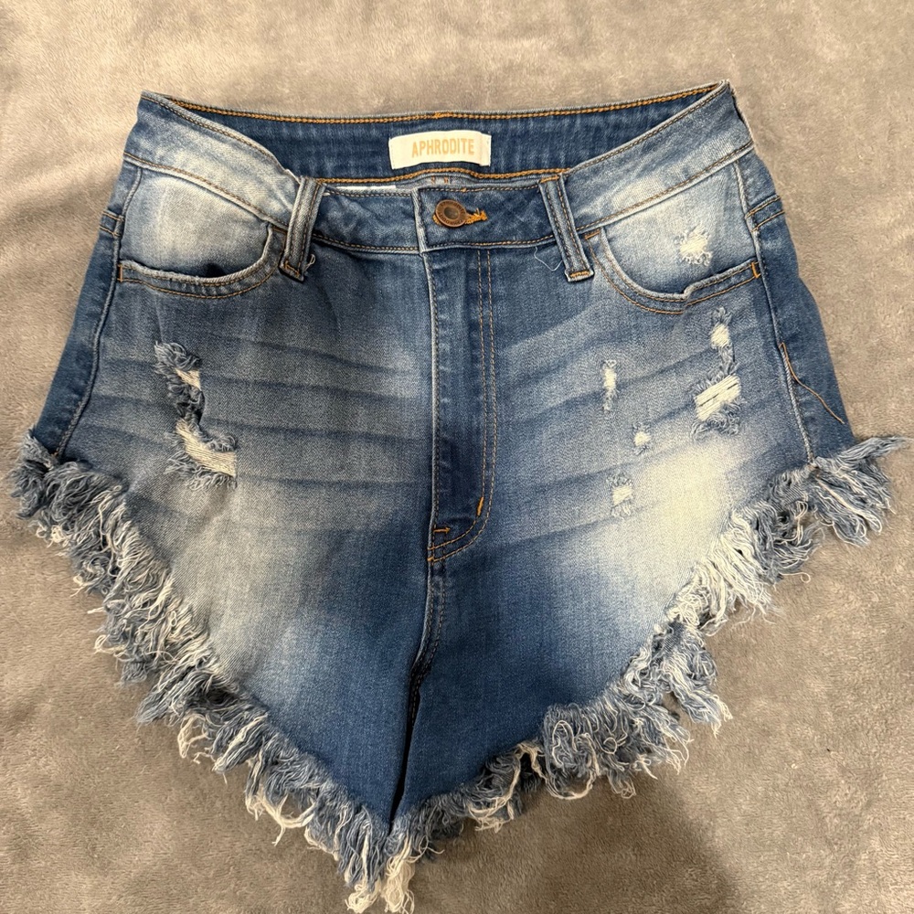 Aphrodite Women's High Waist Distressed Denim Shorts - Blue
